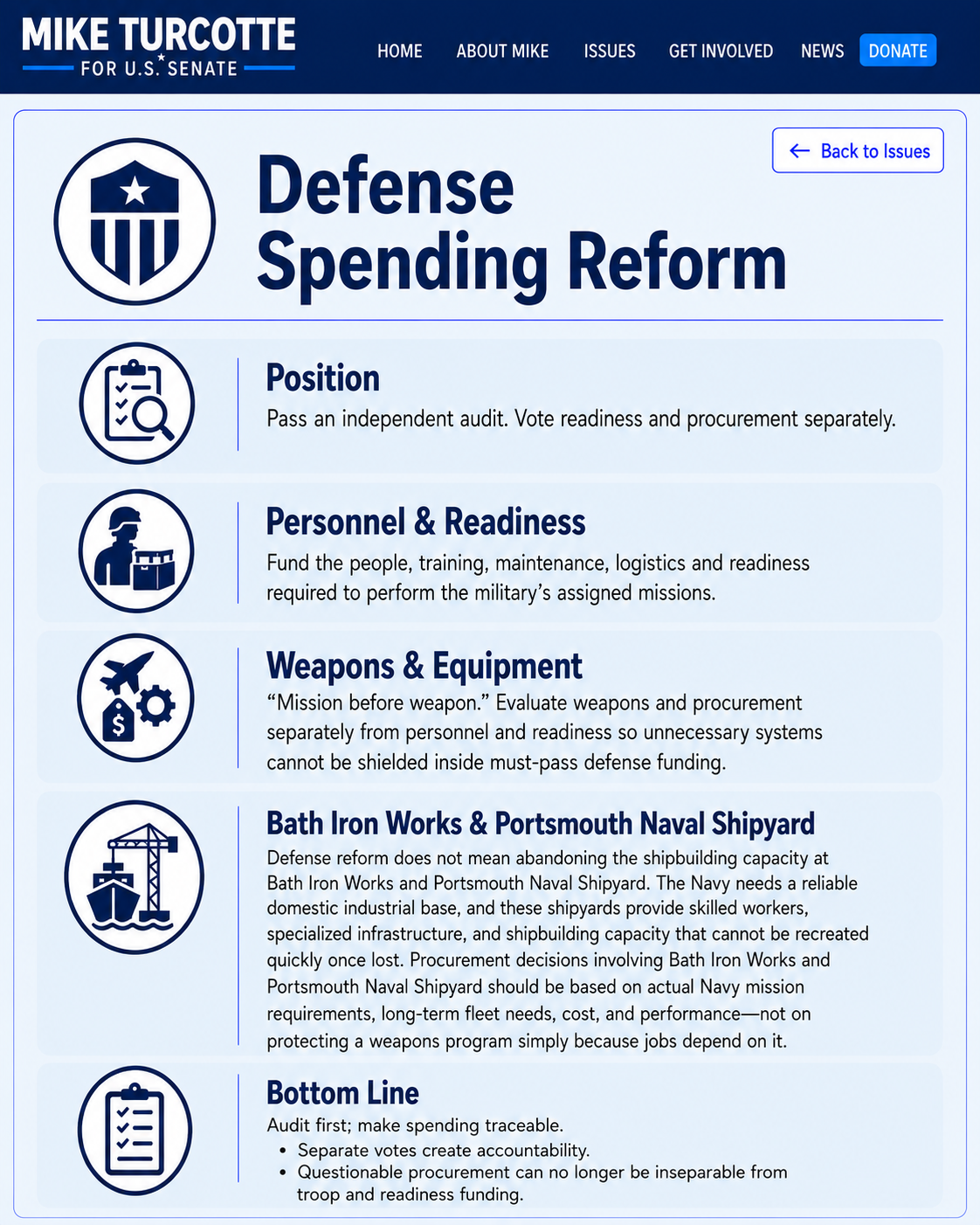 Defense Spending Reform campaign page